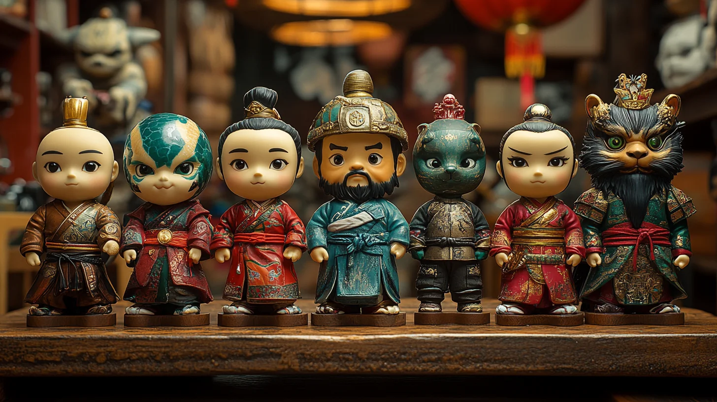 bobbelheads-historie Traditionelle og moderne bobbleheads med asiatisk inspireret design, der viser udviklingen fra historiske figurer til moderne popkultur.