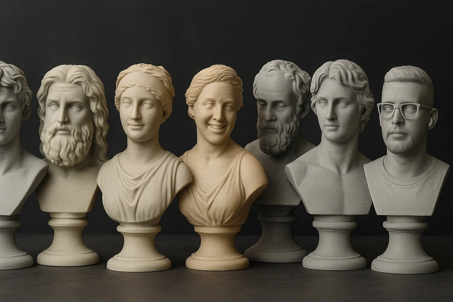 Syv 3D-printede buster i klassisk stil – fra antikkens guder til moderne mand